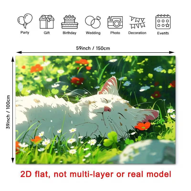 2D Cartoon Kitten Wildflower Meadow Newborn Baby Shower Photography Backdrop Decor
