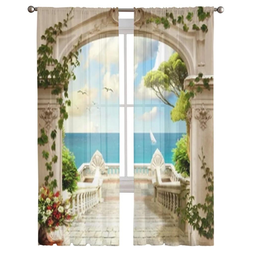 Прозрачные шторы с видом на море, вуаль для спальни, занавеска для гостиной, окна, прозрачные шторы для кухни, тюлевые шторы