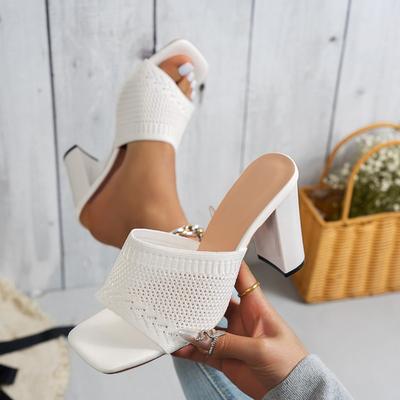 Модные женские босоножки на высоком каблуке, летние дышащие парусиновые сандалии, модные шлепанцы на высоком каблуке для женщин, дизайнерские сандалии на толстом высоком каблуке