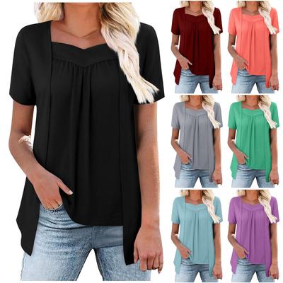 Женская модная свободная футболка с коротким рукавом, имитация двух частей, однотонный повседневный топ