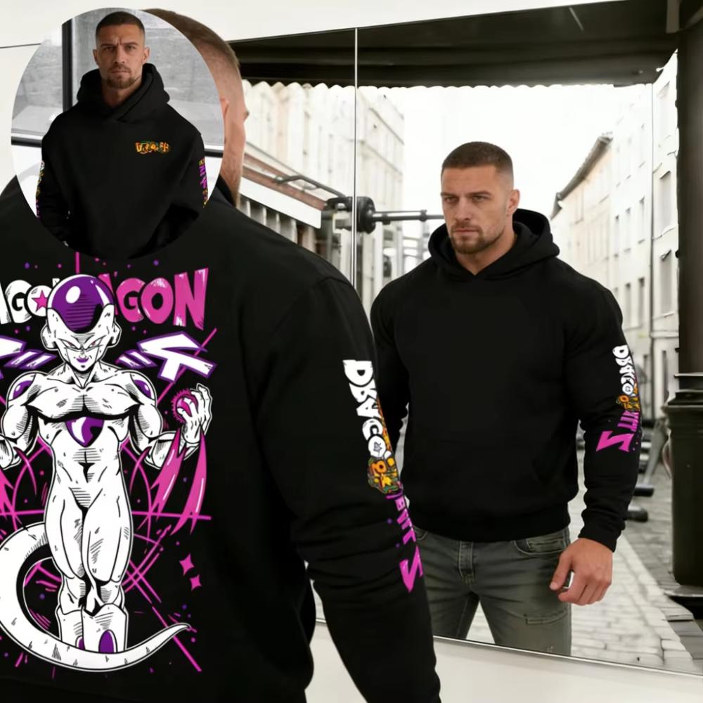 2026 Autumn Dragon Ball Frieza Graffiti Front Back Print Hoodie, Cotton Loose Casual Loose Casual Oversized Unisex Streetwear Trendy