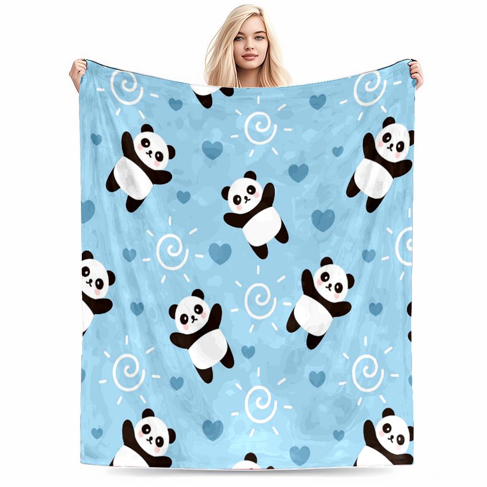 Playful Panda Pattern on Blue Flannel blanket for bedroom, living room, sofa, and nap