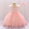 Toddler 1st Birthday Baby Girl Flower Princess Dress Elegant Lace Bow Party Prom Dresses For Kids Pink Wedding Bridemaid Costume