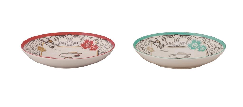Yamaka Shoten Cute Curry Plate Snoopy Nostalgia Pasta Plate Set, (2-Color Set)