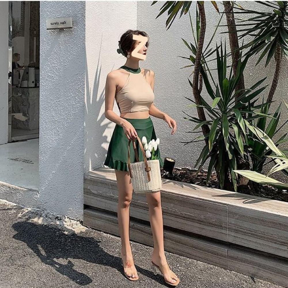 2024 Новый корейский купальник из двух частей, юбка-майка, сексуальный женский купальник с высокой талией, женский купальник, монокини, юбка для плавания