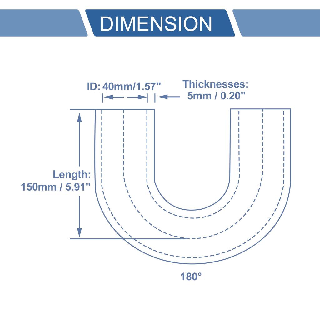 X AUTOHAUX 1pcs Inner Diameter 40mm Length 150mm 180 Degree Blue Car Silicone Hose