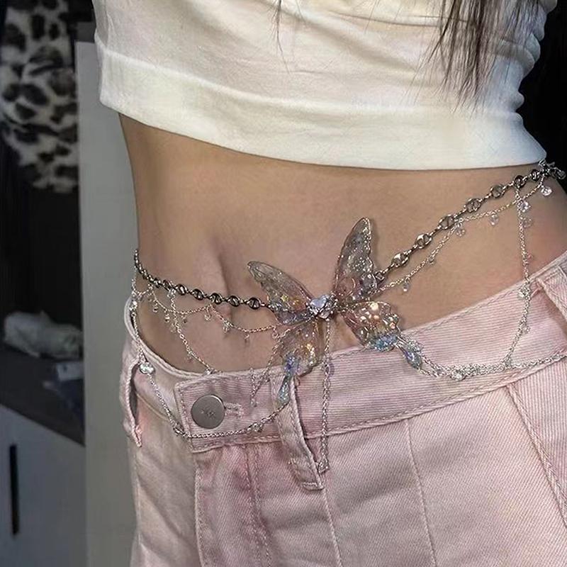 Dainty Butterfly Pendant Multiayer Waist Chain Necklace Elegant Body Chain Party Jewelry Gift