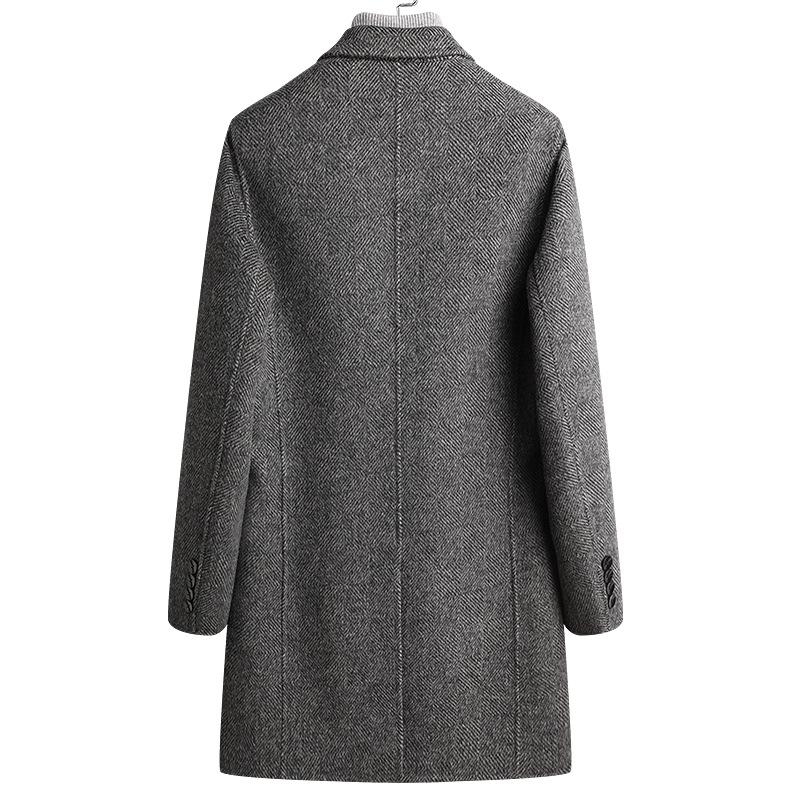 Осенне-зимнее шерстяное пальто с узором «елочка» со съемной подкладкой из шерсти с двух сторон, мужское теплое пальто, шерстяное пальто средней длины для мужчин