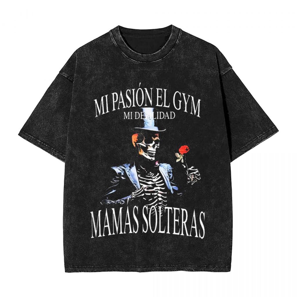 Calacas Chidas Gym Fitness Con Frases Sarcasticas Стираная футболка Мужская Женская Винтажные футболки Топы Повседневная Унисекс