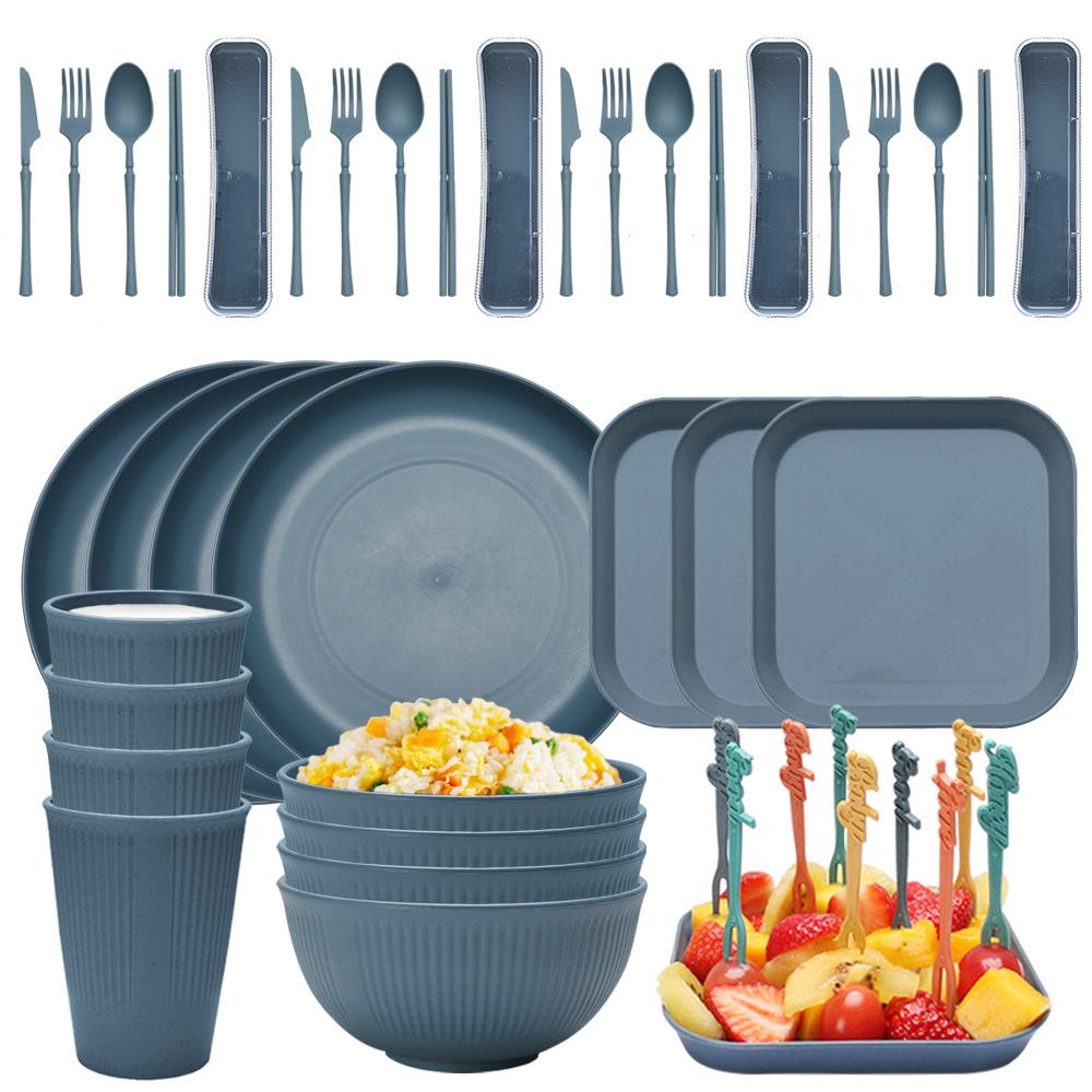 32 шт. наборы тарелок из пшеничной соломы, миска для рамэна, посуда, полная посуда, набор тарелок, набор обеденной посуды, набор посуды для кемпинга