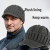 Warm Windproof Wool Duckbill Hat for Men - Cable Knit with Fleece Lining, Ear Protection, Winter-Ready