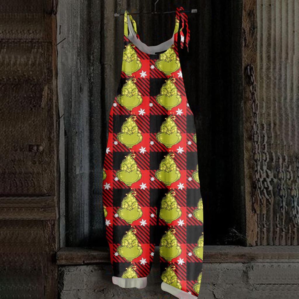 Женский повседневный свободный комбинезон с рождественским принтом, комбинезон с широкими штанинами, без рукавов, с карманами