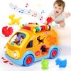 Игрушечные машинки для 1-летнего мальчика, подарки, игрушки для малышей 12-18 месяцев, музыкальные развивающие игрушки для малышей 1-3 лет, развивающий автобус для малышей с блоками-животными, Рождество