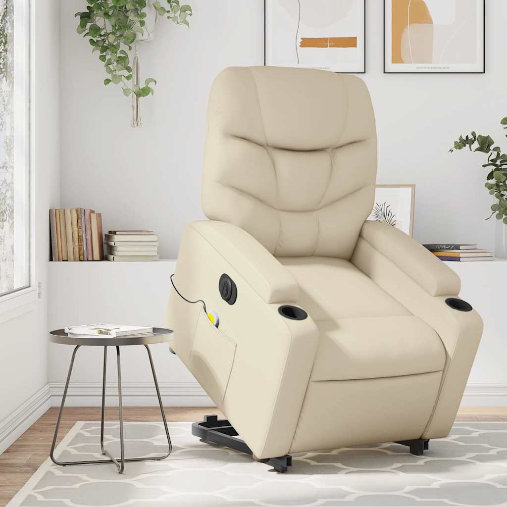 Electric Massage Recliner with Rising Function Cream Faux Leather