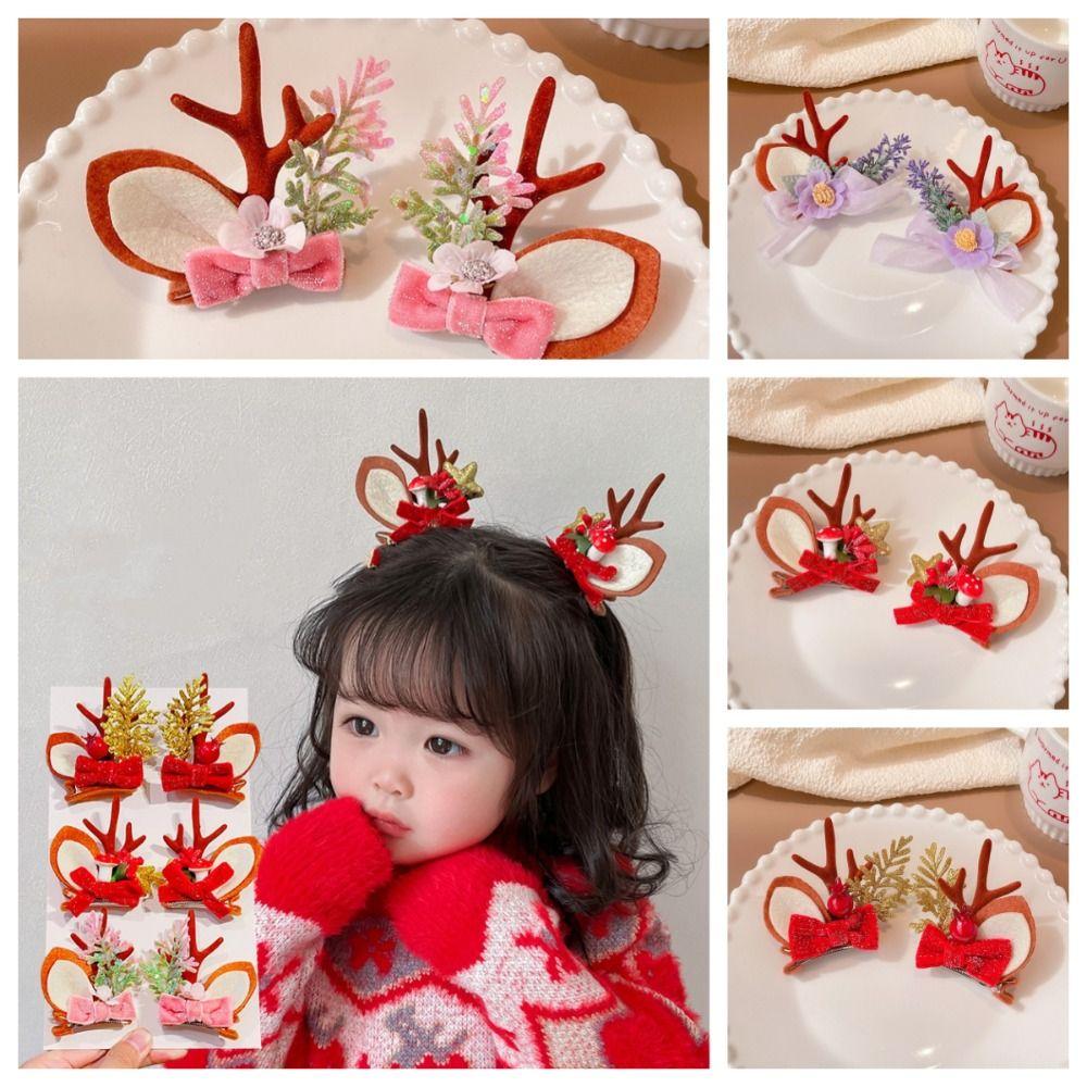 Bow Antler Hairpin Han Clothes Accessories Deer Horn HeadWear Sweet Christmas Hair Clip Girls