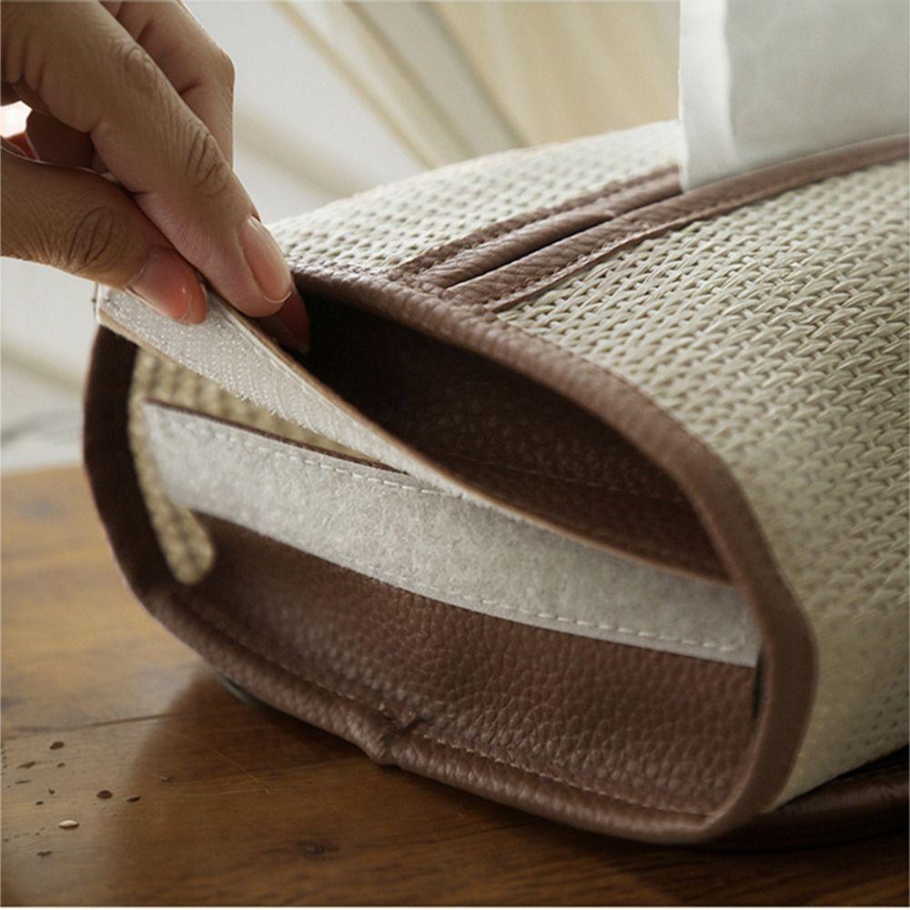 Rectangle Shape Woven Tissue Box Straw Woven Napkin Storage Container Desk Organizer