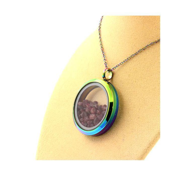Stones and Minerals. Raw Ruby Necklace. Multicolored Model.