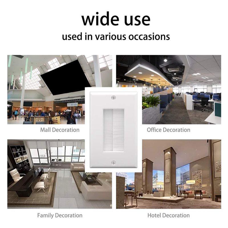 ABWR-Mounting Bracket Included 10PCS Brush Wall Plate Cable Pass Through Insert Single Gang For Low Voltage Cables Wall Cover