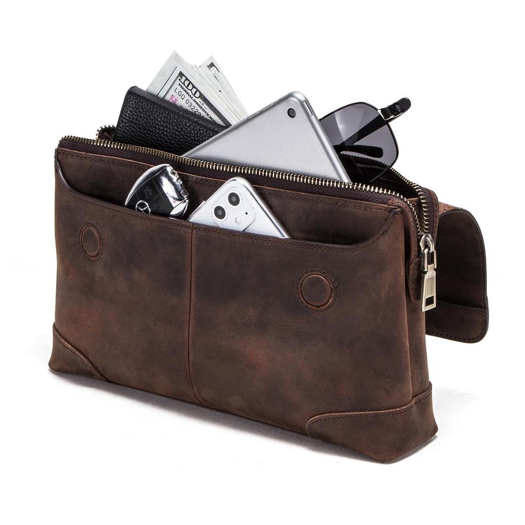CONTACT'S Men Clutch Bags Crazy Horse Leather Long Wallet Men Large Capacity Hand Bag Male Purse With Phone Pocket