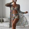 Swimsuit Women's Split Three Piece Set High Waist Long Sleeve Ins Overshirt Drawstring Printed Bikini Suits