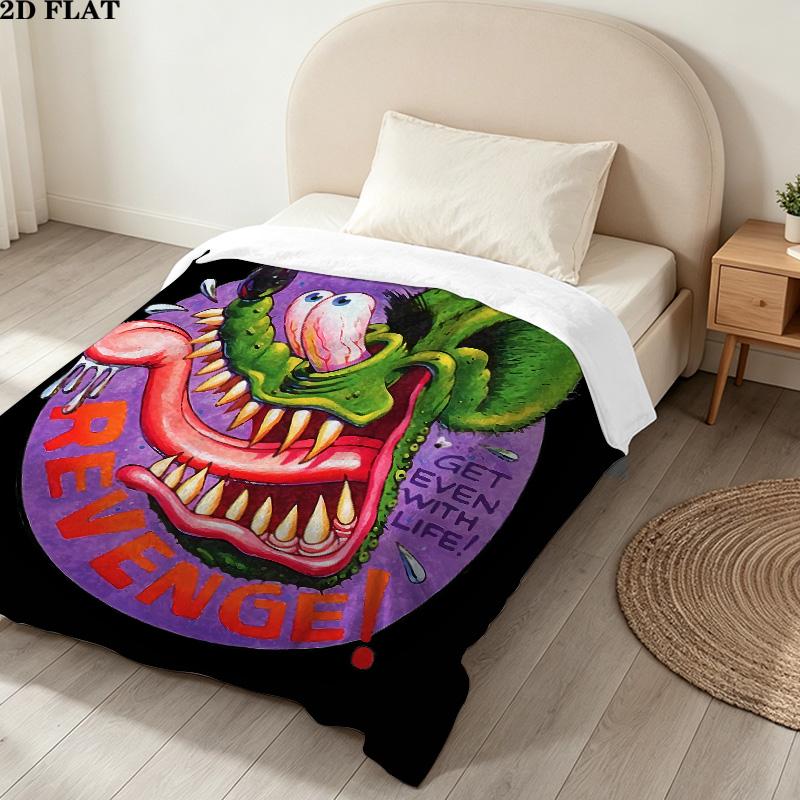1PC Rat Fink Patterned Flannel Blanket Suitable For All Seasons For Home Decor Warmth And Comfort Gifts Holiday Present