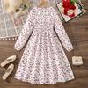 Милое платье для девочек, осенняя детская мода, цветочное платье с длинными рукавами и приталенным силуэтом