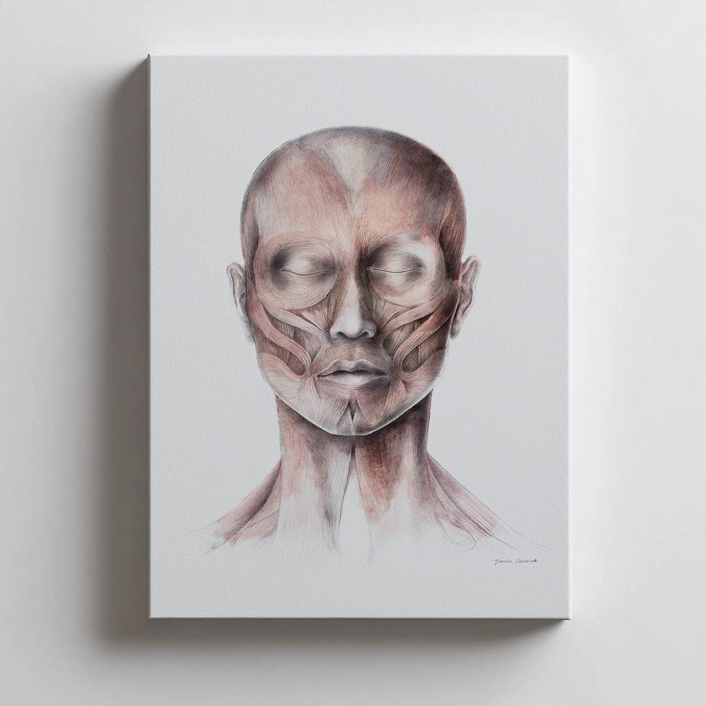 Mięśnie Mimiczne Twarzy - Widok Od Przodu (Norma Frontalis) - Plakat Anatomiczny Mięśnie Mimiczne Twarzy - Widok Od Przodu (Norma Frontalis) - Plakat