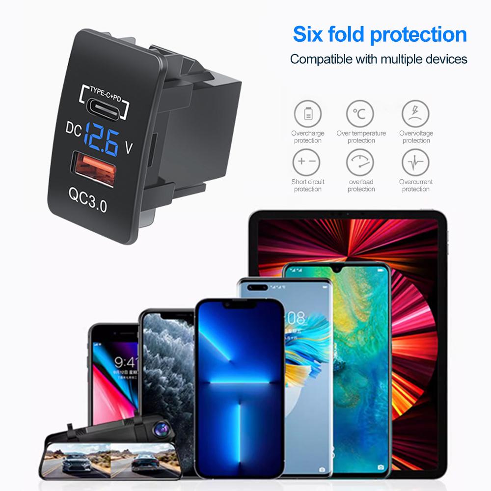 PD QC3.0 двухпортовое быстрое зарядное устройство для телефона со светодиодным вольтметром, автомобильный USB-адаптер со встроенной розеткой и кнопкой USB для всех Honda Crv CB500X