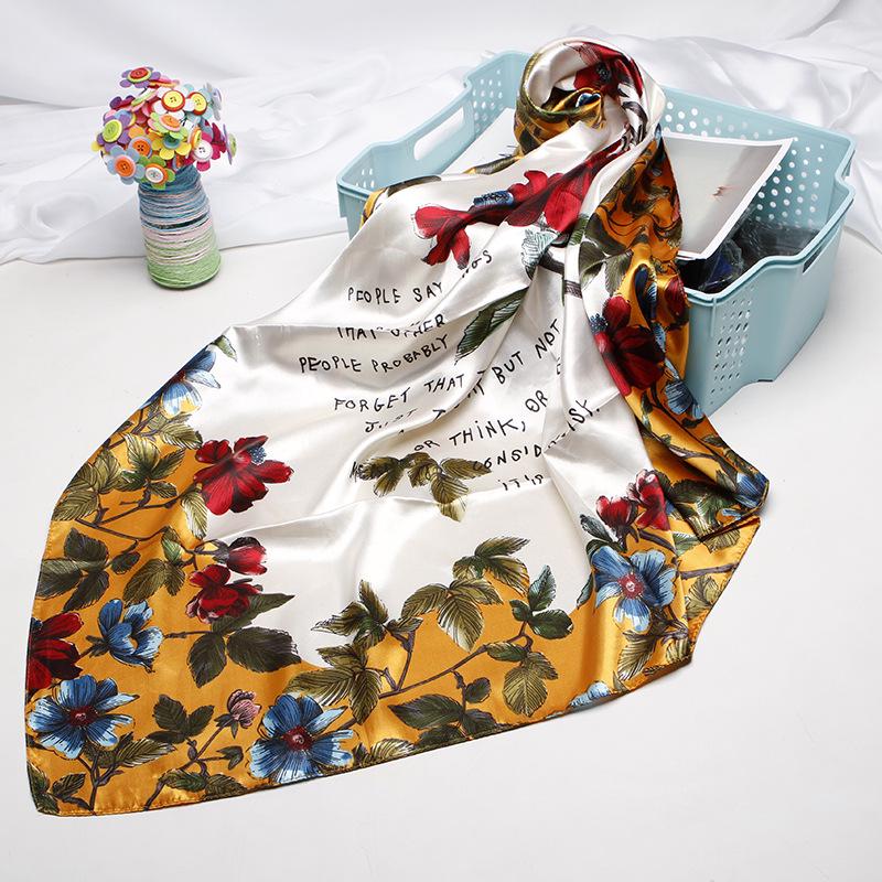 Women Simulation Silk Scarf Female Print Small Square Scarf Temperament Fashion Silk Scarf