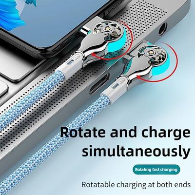 Кабель для быстрой зарядки с вращением на 180 градусов, кабель USB A - Type C с подсветкой, плетеный кабель для передачи данных из цинкового сплава, USB-микрозарядное устройство