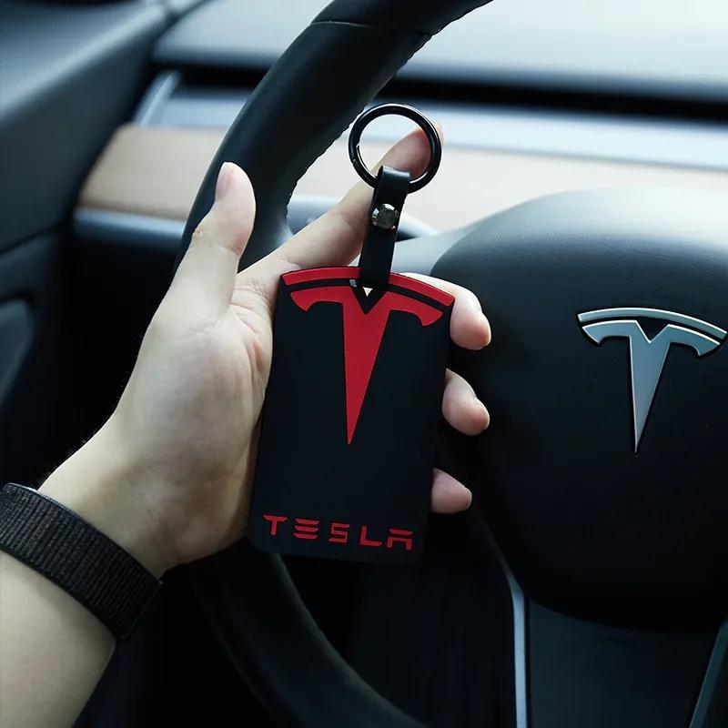 Автомобильная наклейка 2025 Новый Tesla 3D Дизайн Выделяющий Держатель для Ключ-карты Силиконовый Защитный Чехол Брелок для Tesla Model 3 Model Y Аксессуар
