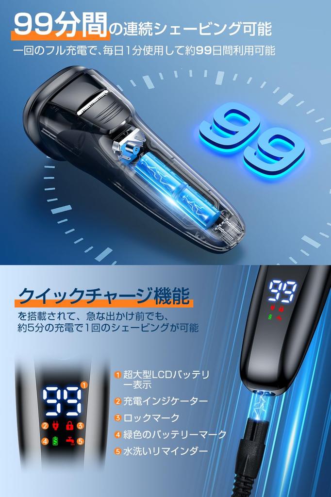 Electric Shaver Minutes of Continuous Use Flex Electric IPX7 Single Dual Ring Blades Automatic Smart Japanese Instruction Birthday Gift Men's [99 +
