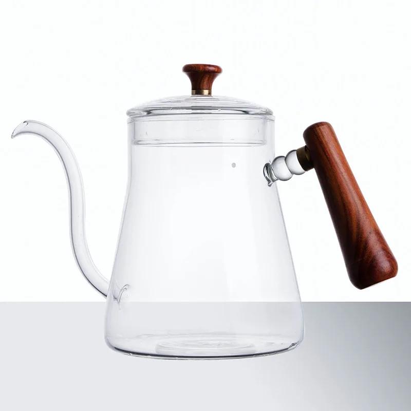 Household Heat-resistant Glass Coffee Hand Brewing Pot Coffee Pot Set of Fine Spout Pot 600ML Glass Coffee Pot Household Lug Pot