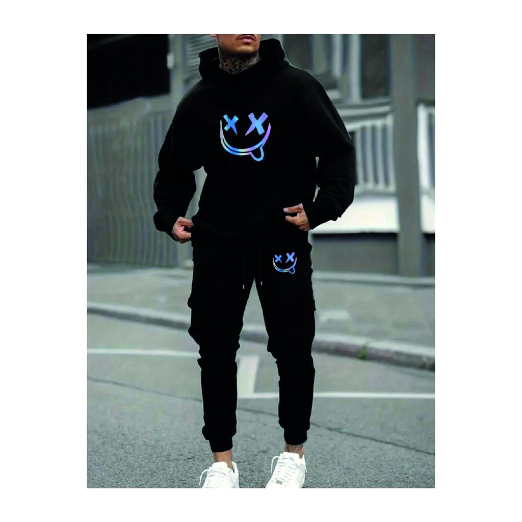 Черный мужской базовый эластичный спортивный костюм с капюшоном и принтом зверя, черный мужской комплект из хлопка с принтом