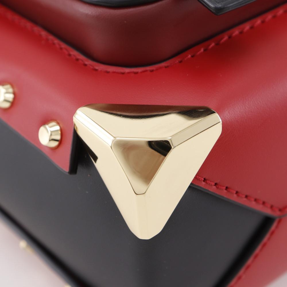 Michael Kors Manhattan Small Shoulder Bag Studs Color Block Red Leather Women Used