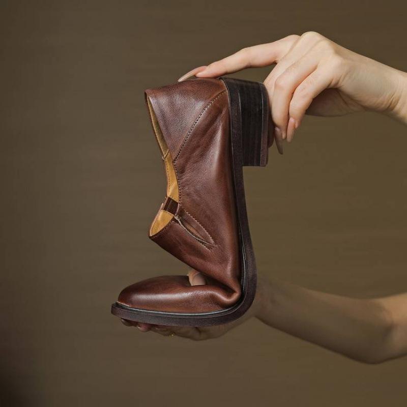 New Casual Pointed Flat Shoes, Leather Large Size Women's Shoes, Comfortable Low-heeled Cowhide Single Shoes, Wear One-pedal Shoes In All Seasons