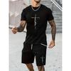 Mens T Shirt Shorts Set Fashion Mens Cross Printed Short Sleeve Two Pieces Oversized Outdoor Beach Sports Men's Plus Size Suit