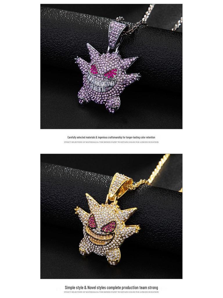 European & American Cartoon Anime Gengar Pendant Little Monster Rhinestone Hip Hop Necklace