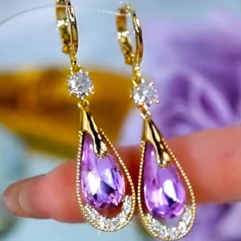 Purple Water Drops Earring Buckle Earrings for Women Simple Fashion Design Earrings
