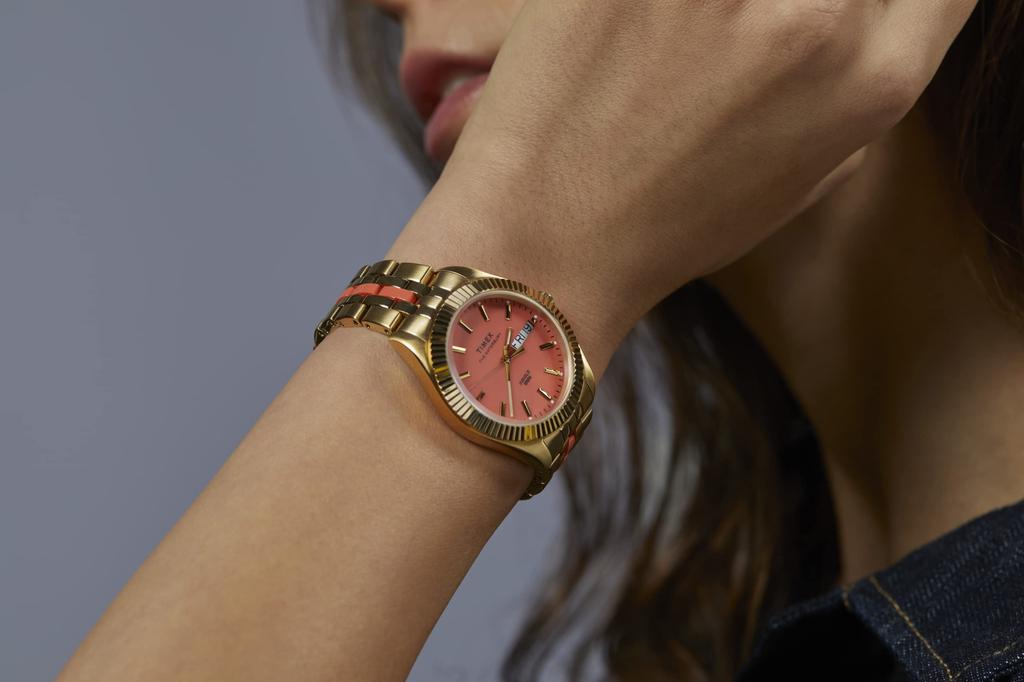 TIMEX Waterbury Quartz 5 ATM Водонепроницаемые Минеральное Стекло Оранжевый Циферблат Часы, Механизм, Водонепроницаемость, Стекло, Циферблат, TW2U82700, Женские [Оригинал]