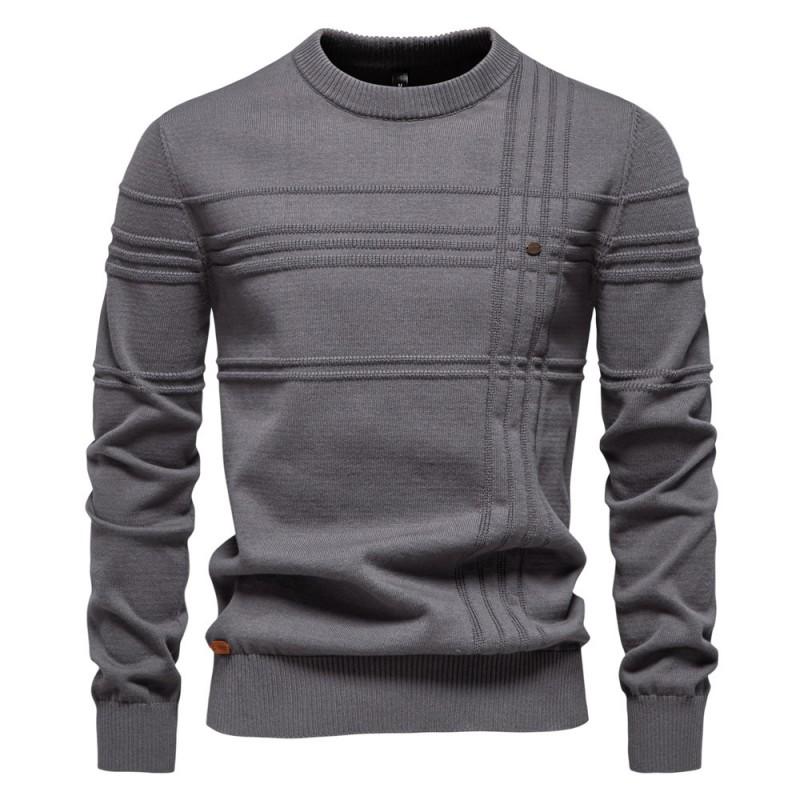 Mens Cotton Pullover Sweater Round Neck Solid Color Slim Fit Winter European Size High Quality