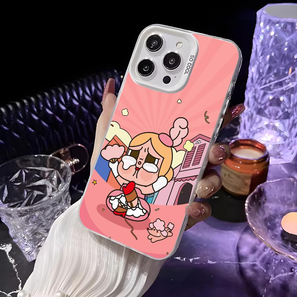 Cute C-Crybaby Doll Phone Case For iPhone 16 15 14 13 12 11 Pro Max White Matte Laser Metallic Aurora Funda