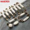 NAIERDI Zinc Alloy Antique Bronze Ceramic White Cabinet Handles Drawer knobs Wardrobe Door Handle European Furniture Hardware