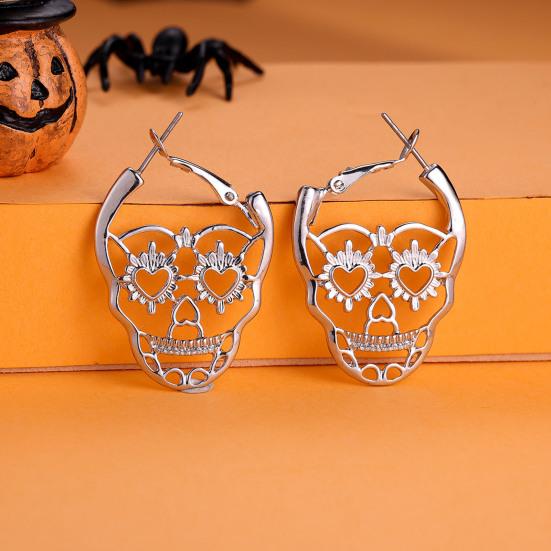 6 Pairs Unisex Halloween Stud Earrings Hollow Out Skull Bee Bat Shape