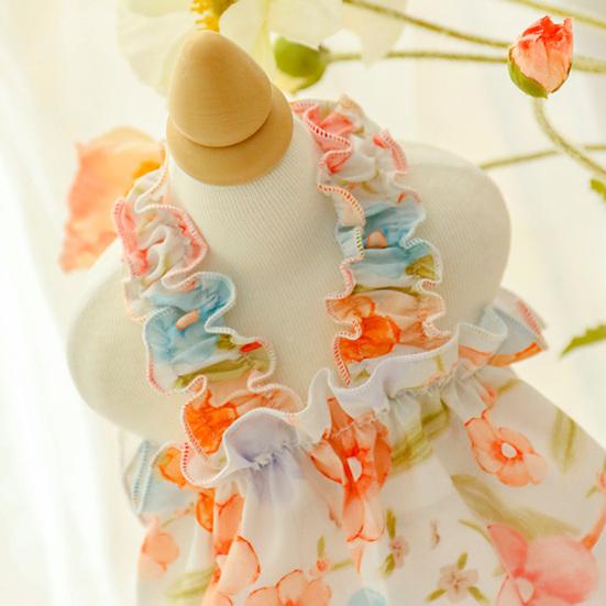 Painting Flower Print Ruffle Strappy Thin Summer Sleeveless Small Medium Dog Puppy Tee