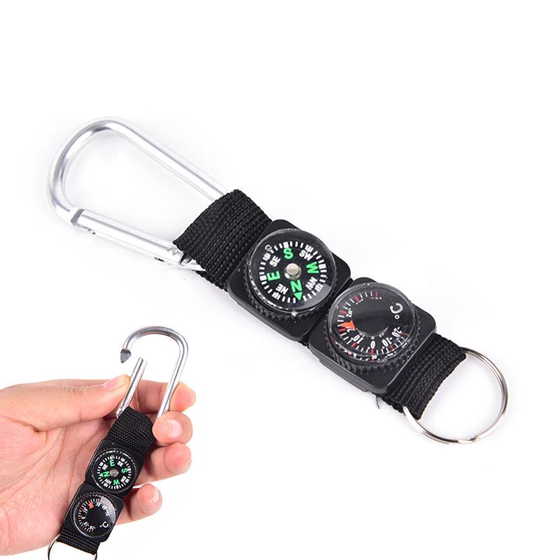 3 In 1 Multifunction Camping Hiking Carabiner W/ Keychain Compass Thermometer