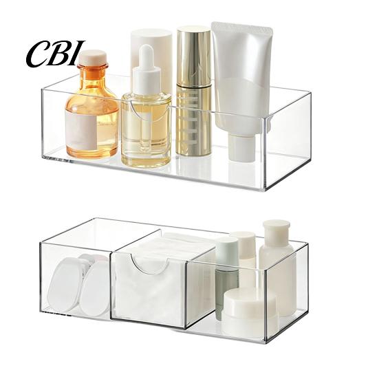 Clear Cosmetic Sample Holders Mirror Cabinet Storage Box, Highly Transparent Thickened PET Container, Stackable Small Desktop Stationery Organizers