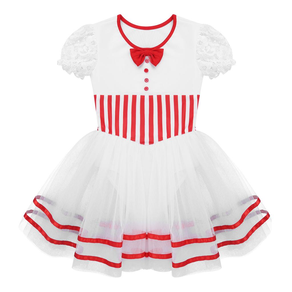 Рождественский танцевальный костюм для маленьких девочек, фигурное катание на коньках, роликовые коньки, короткие кружевные рукава, сетчатое платье-пачка в полоску, балетное трико, платье