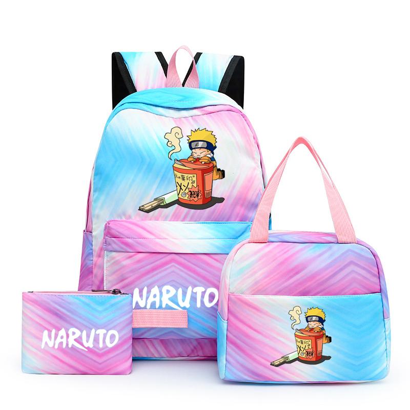 3 шт., школьный рюкзак в стиле аниме для девочек Y2K с сумками для обеда, школьный рюкзак, комплект холщовых сумок, детская сумка-ручка