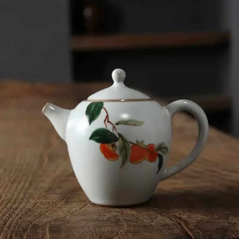 200ml Traditional Ru Kiln Ceramic Teapots Handmade Flower and Bird Pattern Tea Pot Household Travel Kettle Chinese Tea Set